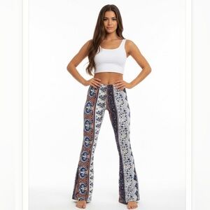Boho Print Flare Leggings Yoga Pants Festival Retro Hippie Style